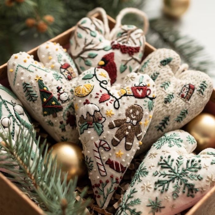 embroidered Christmas ornaments