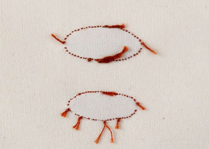 Rear side of Laid work embroidery technique