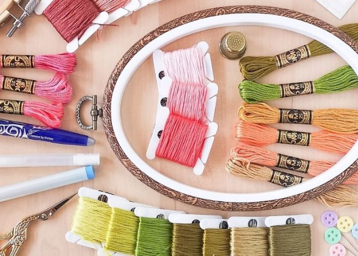 Embroidery treads tools and materials