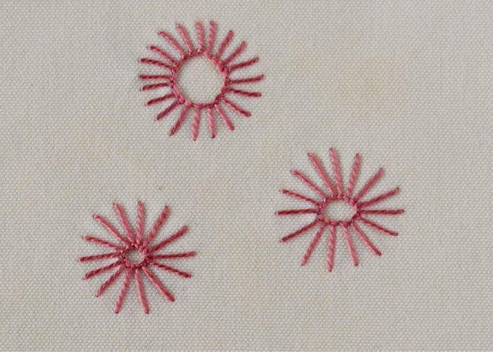Broderie Sun Wheel Stitch avec fil de coton perlé
