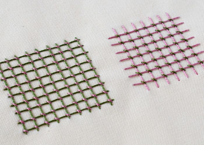 Jacobean Couching Trellis with pearl cotton