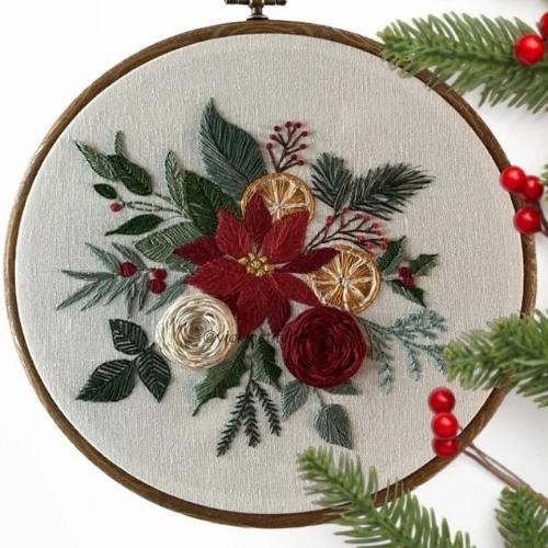 Christmas floral bouquet poinsettia - hand embroidery pattern auf Etsy