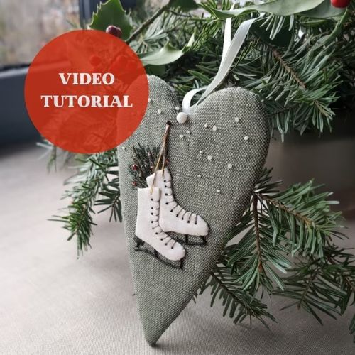 Schlittschuhe - DIY Ornament - handgemachte bestickte Geschenke zum Basteln zu Weihnachten