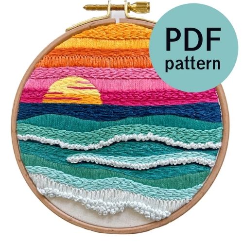 Abstract oceano tramonto mano ricamo modello di bloomandfloss su Etsy
