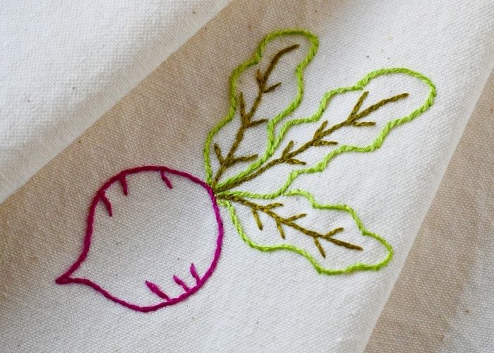 Kitchen towel with radish embroidery