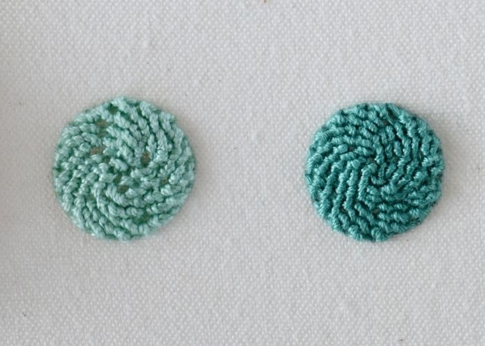 Spiral Trellis Stitch embroidery with green threads image