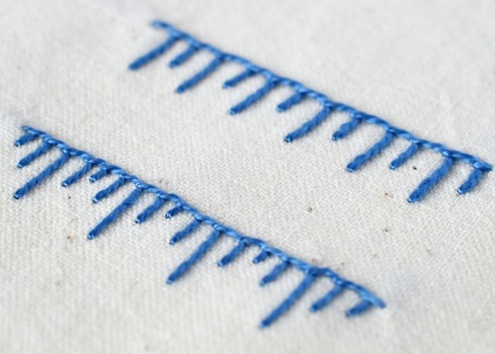 Long and Short Blanket Stitch embroidery sampler with blue pearl cotton thread image